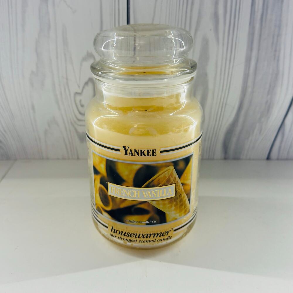 HTF Original Yankee Candle Retired Black Band French Vanilla Large Jar